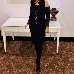 Classy Elegant Sexy Drop Shoulder Flattering Long Sleeves Black Dress